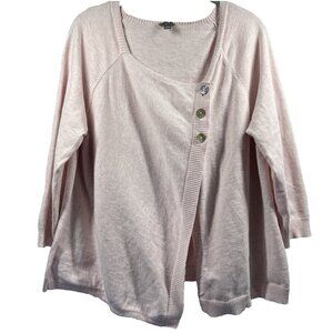 J Jill Women's Cardigan L‎ Cashmere Blend Pink 3/4 Sleeves Asymmetrical Button